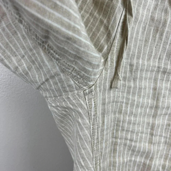 L.L. Bean Pull On Linen Pants Size 16 Petite Beige Stripes Minimal Lagenlook - Picture 6 of 10